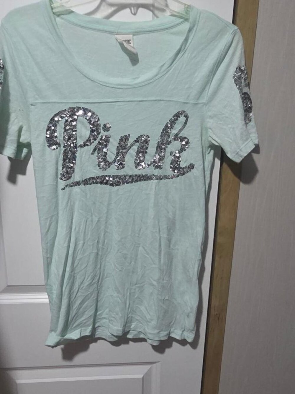 Victoria's Secret PINK mint green sequin top Size M #glamour #party
